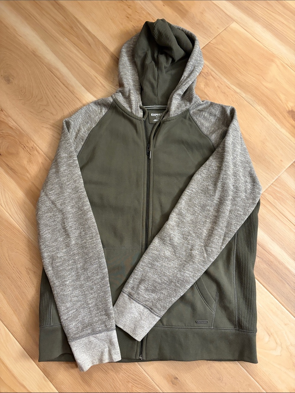 Express Olive & Heather Gray Zip-Up Hoodie